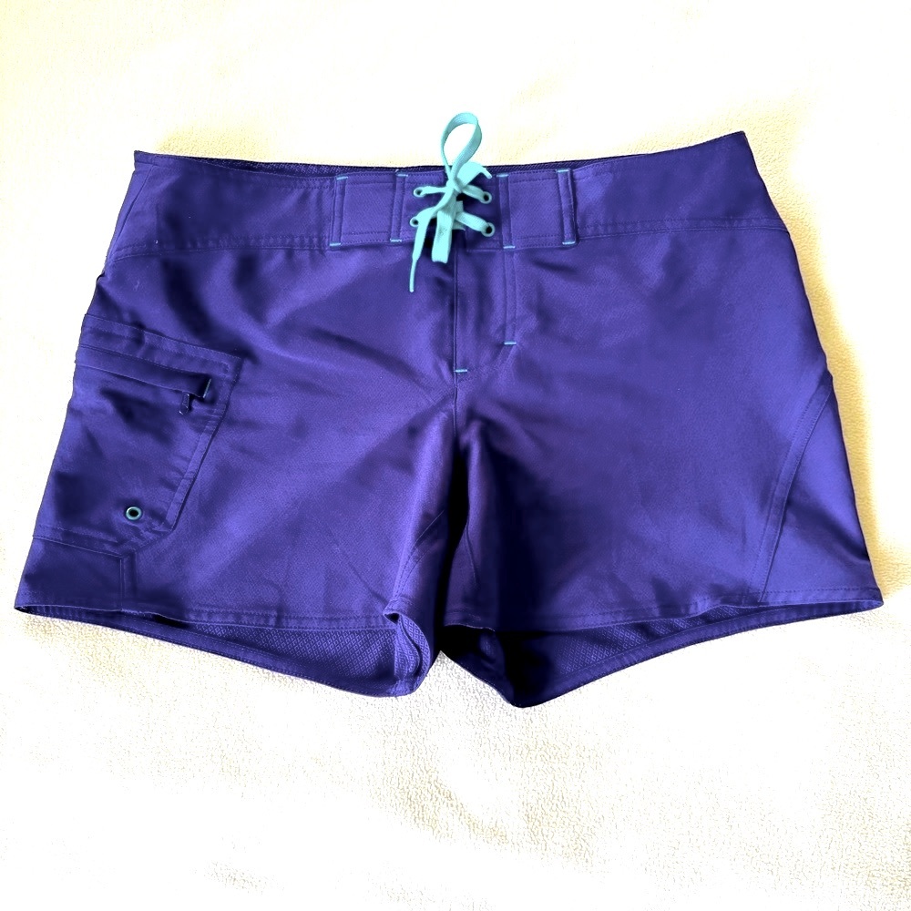 Athleta Purple Swim Shorts with Teal Drawstring